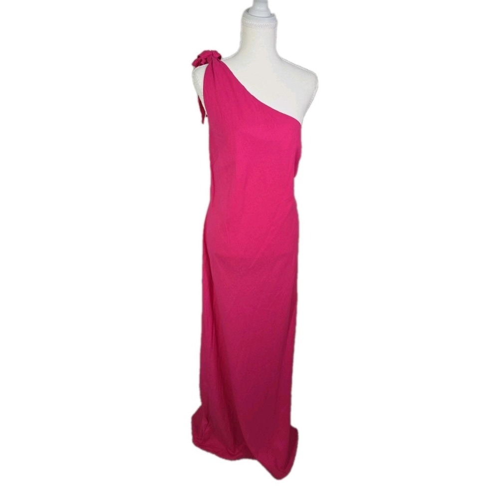 Lucy Paris Sabrina One Shoulder Maxi Dress Fuchsia Pink M NWT $125 - Picture 2 of 13